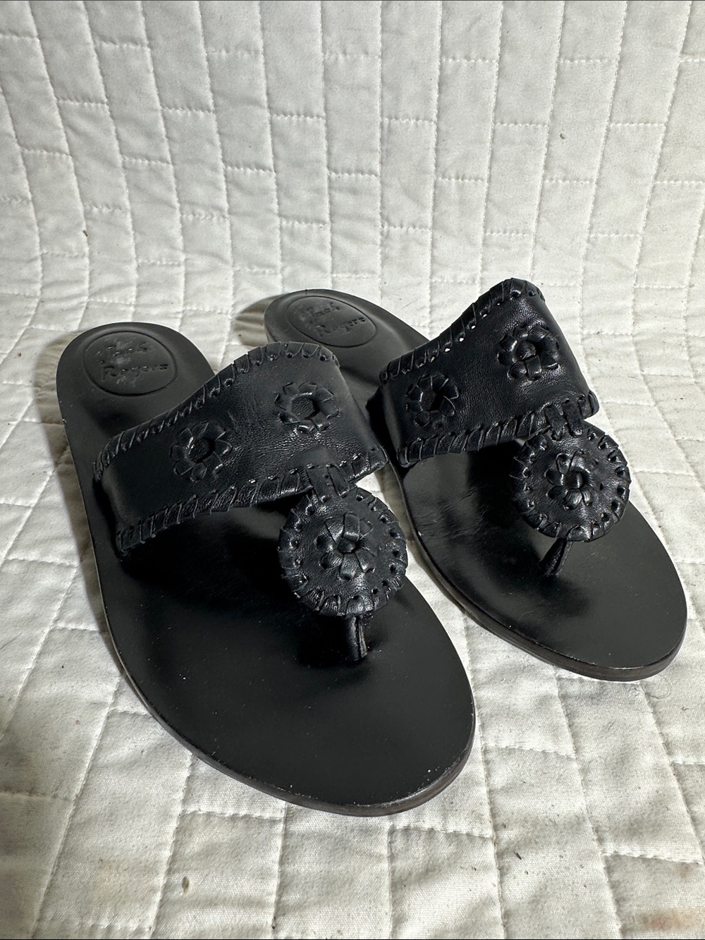 Jack Rogers Black Leather Thong Sandals - Women's Slide